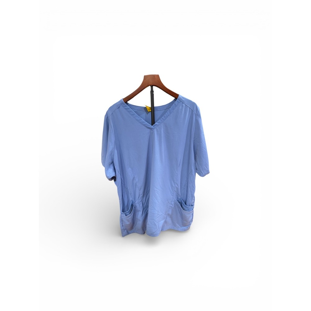 WonderWink Aero True Plus Fit Scrub‎ Top V Neck Short Sleeve Blue 3XL women's